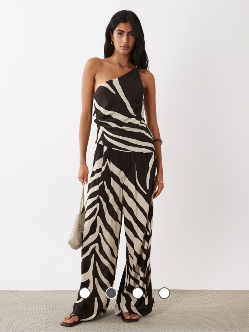 One-Shoulder Zebra Print Wide-Leg Jumpsuit - Black & Cream